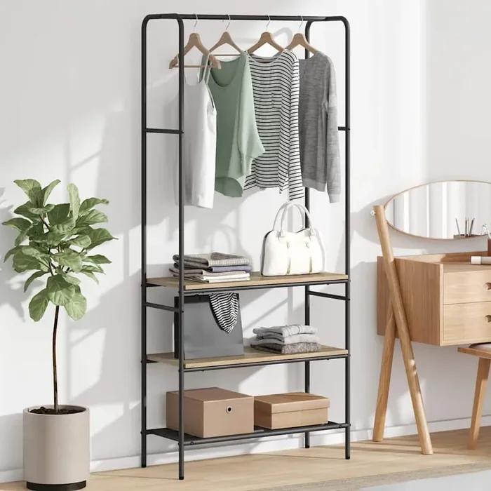 vidaXL Clothes Rack with Shelves Sonoma oak 77 x 30 x 171 cm