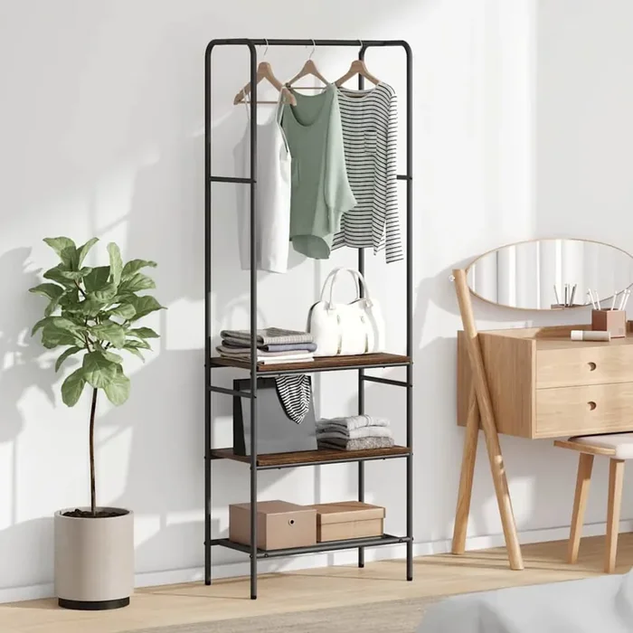 vidaXL Clothes Rack with Shelves with Shelf Smoked oak Engineered wood