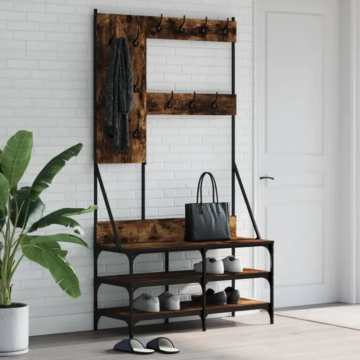 vidaXL Clothes Rack with Shoe Storage Smoked Oak 100x40x184 cm