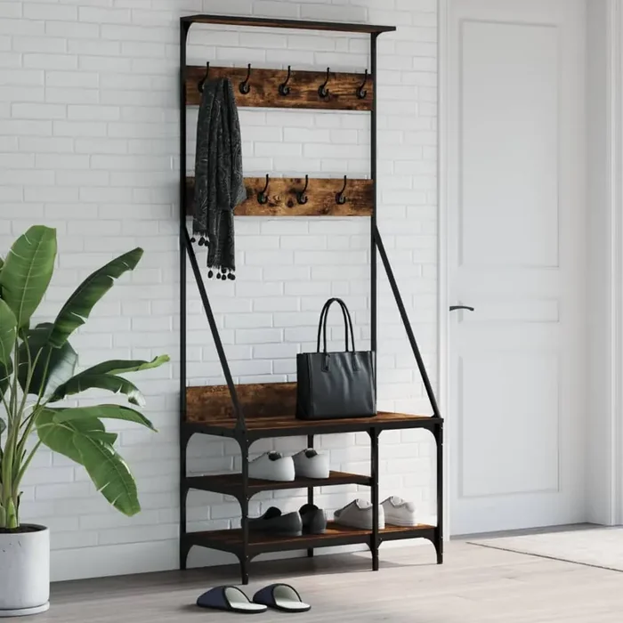 vidaXL Clothes Rack with Shoe Storage Smoked Oak 80x40x184 cm