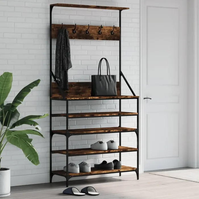 vidaXL Clothes Rack with Shoe Storage Smoked Oak 90x34x184 cm