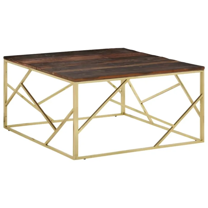 vidaXL Coffee Table Gold Stainless Steel and Solid Wood Sleeper