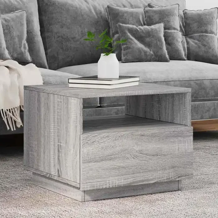 vidaXL Coffee Table with LED Lights Grey Sonoma 50x49x40 cm