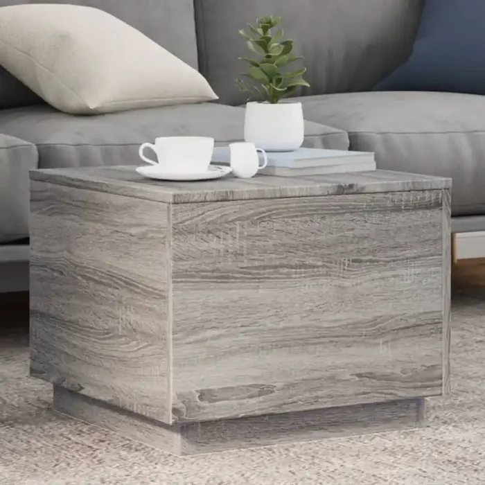 vidaXL Coffee Table with LED Lights Grey Sonoma 50x50x40 cm