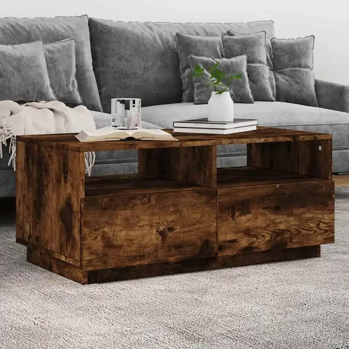 vidaXL Coffee Table with LED Lights Smoked Oak 90x49x40 cm