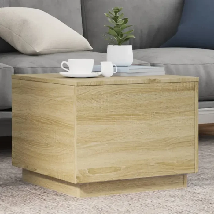 vidaXL Coffee Table with LED Lights Sonoma Oak 50x50x40 cm