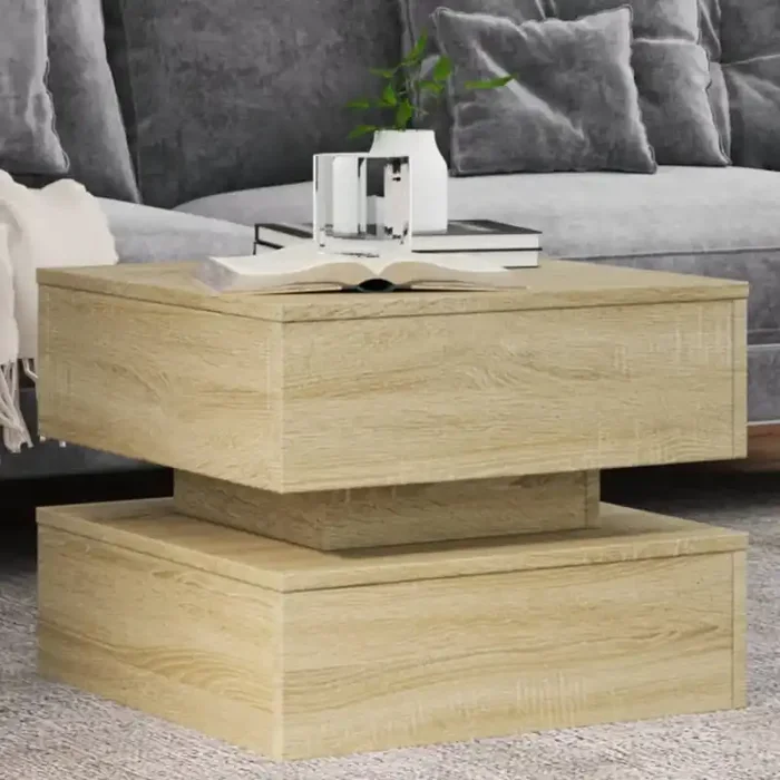 vidaXL Coffee Table with LED Lights Sonoma Oak 50x50x40 cm