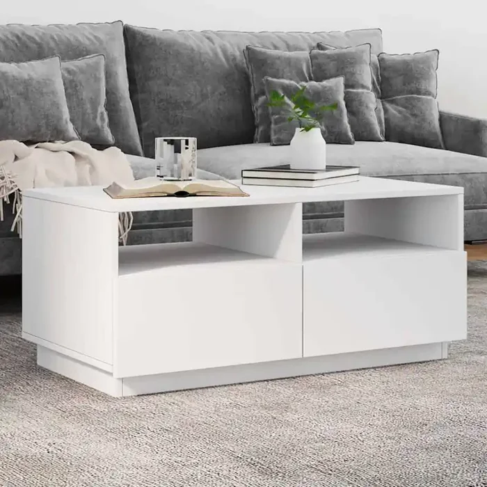 vidaXL Coffee Table with LED Lights White 90x49x40 cm