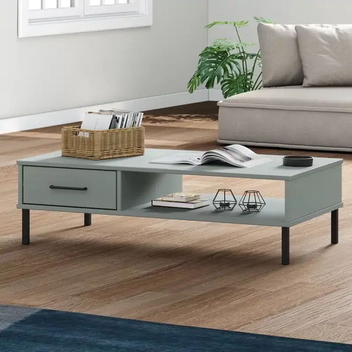 vidaXL Coffee Table with Metal Legs Grey Solid Wood Pine OSLO