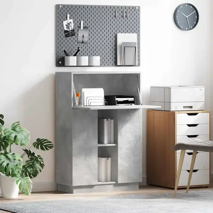 vidaXL Concrete Grey Desk Concrete grey Engineered wood Standard Storage