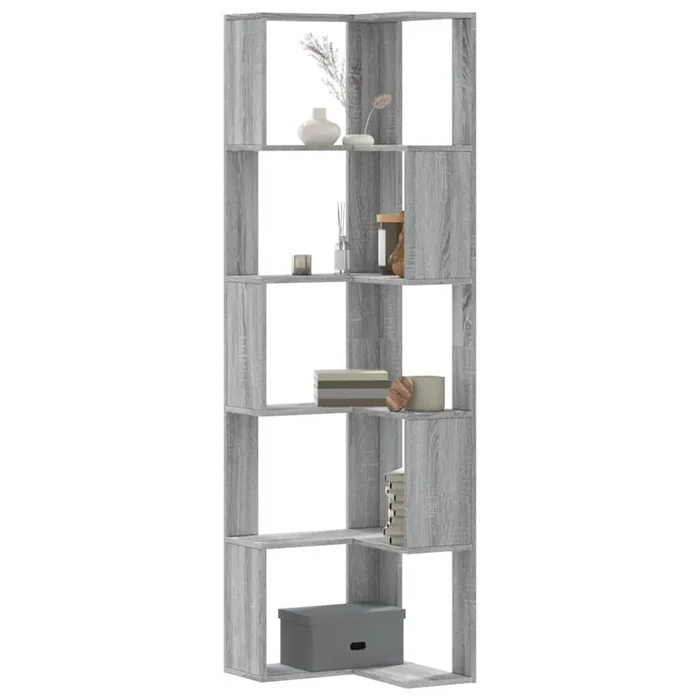 vidaXL Corner Bookcase 5-Tier Grey Sonoma 50x50x179 cm Engineered Wood