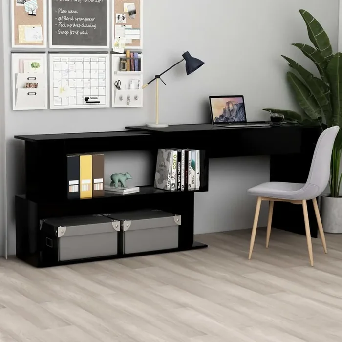 vidaXL Corner Desk Black 200x50x76 cm Engineered Wood