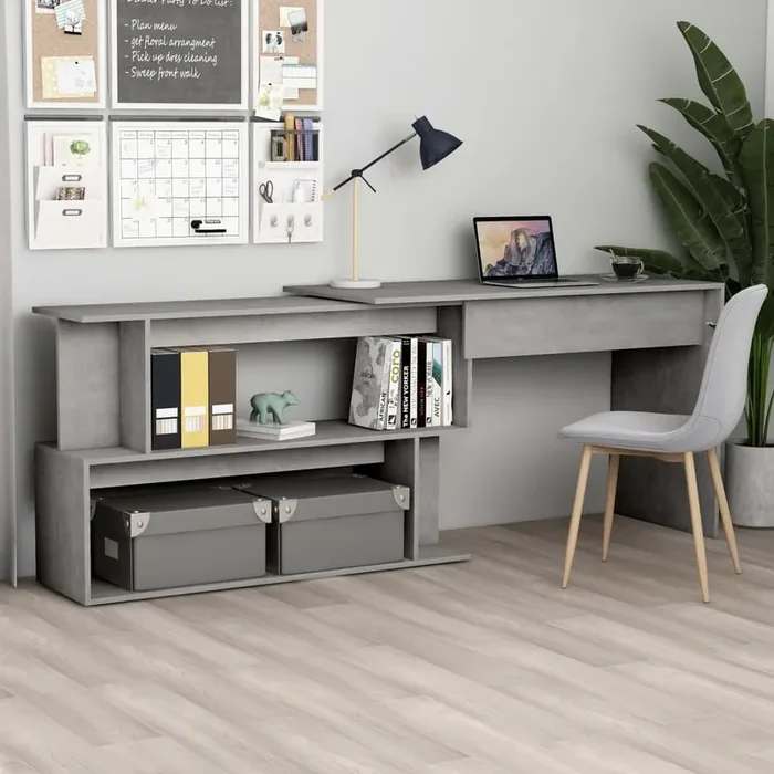 vidaXL Corner Desk Concrete Grey 200x50x76 cm Engineered Wood