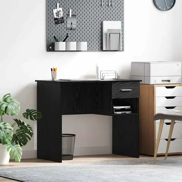 vidaXL Desk with Storage Black Oak 90×49.5×75 cm Engineered wood