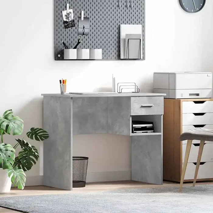vidaXL Desk with Storage Concrete Grey 90×49.5×75 cm Engineered wood