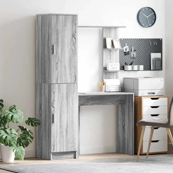 vidaXL Desk with Storage Grey Sonoma Engineered Wood