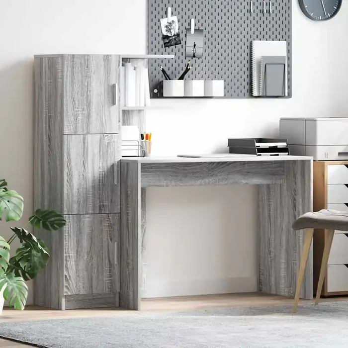 vidaXL Desk with Storage Grey Sonoma Engineered Wood