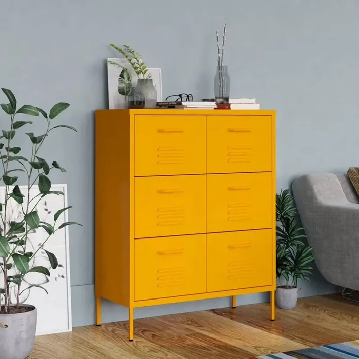vidaXL Drawer Cabinet Mustard Yellow 80x35x101.5 cm Steel