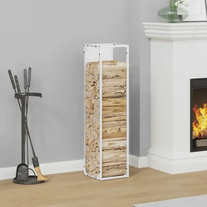 vidaXL Firewood Rack White 25x25x100 cm Cold-rolled steel