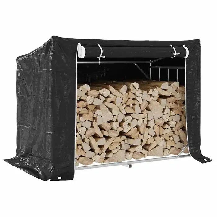 vidaxL Firewood Rack with Rain Cover 151×80.5×110.5 cm Galvanised Steel