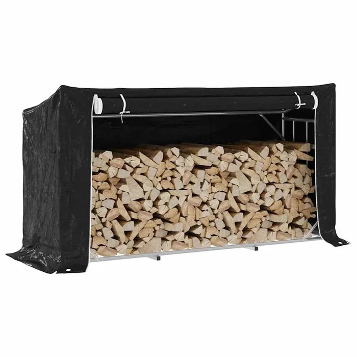 vidaxL Firewood Rack with Rain Cover 200.5×60.5×110.5 cm Galvanised Steel