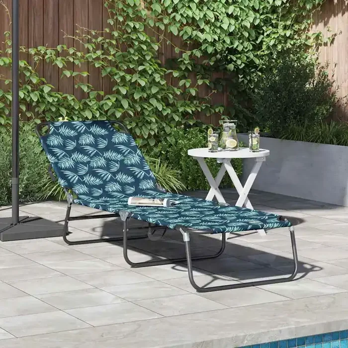 vidaXL Folding Sun Lounger Portable Leaf Pattern 600D Oxford Fabric