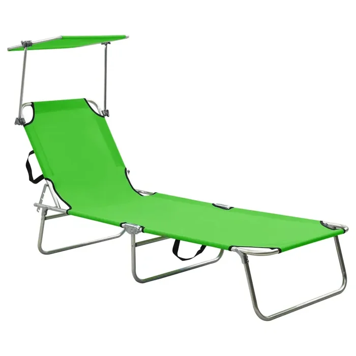 vidaXL Folding Sun Lounger with Canopy Green Aluminium