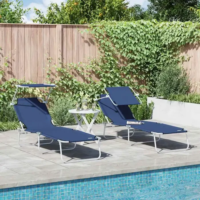 vidaXL Folding Sun Loungers 2 pcs with Canopy Blue 600D Oxford Fabric
