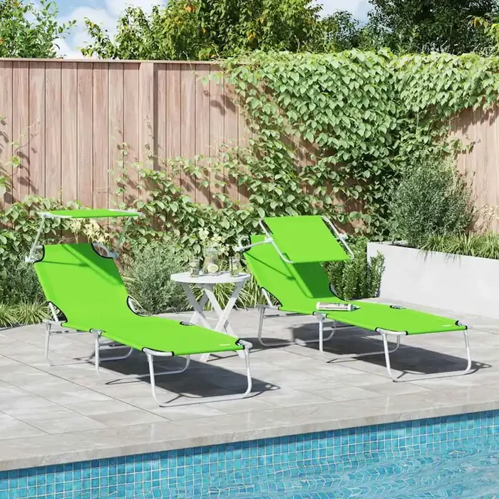 vidaXL Folding Sun Loungers 2 pcs with Canopy Green 600D Oxford Fabric