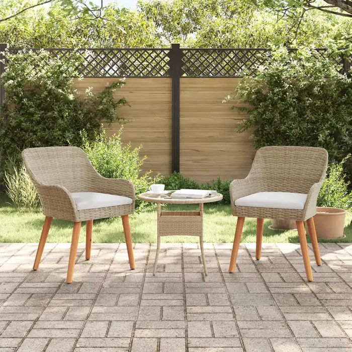 vidaXL Garden Chairs with Cushions 2 pcs Beige Poly Rattan