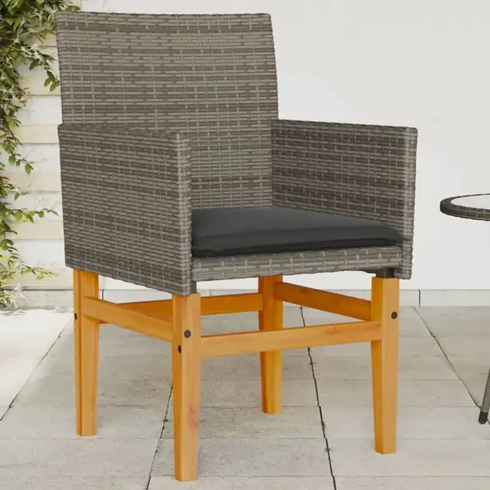 vidaXL Garden Chairs with Cushions 2 pcs Grey Poly Rattan&Solid Wood