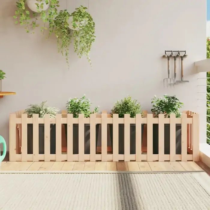 vidaXL Garden Raised Bed with Fence Design 200x50x50 cm Solid Wood Pine