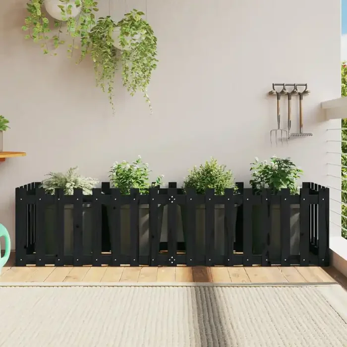 vidaXL Garden Raised Bed with Fence Design Black 200x50x50 cm Solid Wood Pine