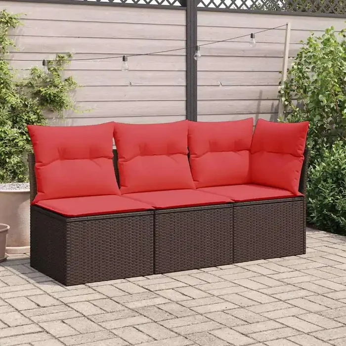 vidaXL Garden Sofa Armless with Cushions Brown Poly Rattan