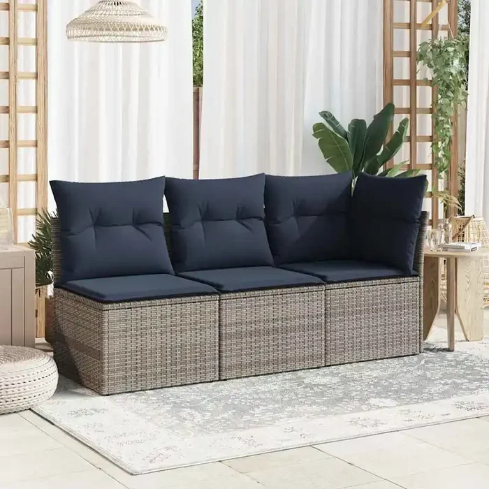 vidaXL Garden Sofa Armless with Cushions Grey Poly Rattan