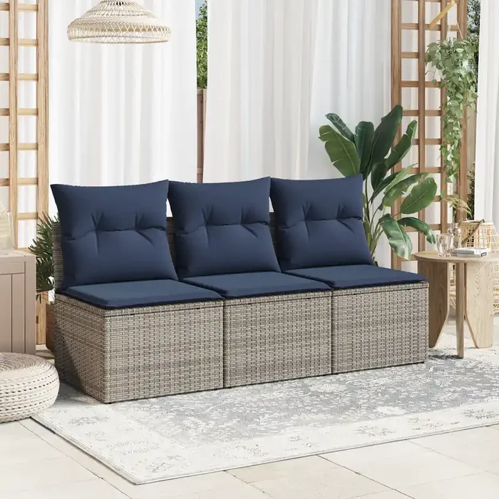 vidaXL Garden Sofa Dark Blue Rattan, Polyester Large