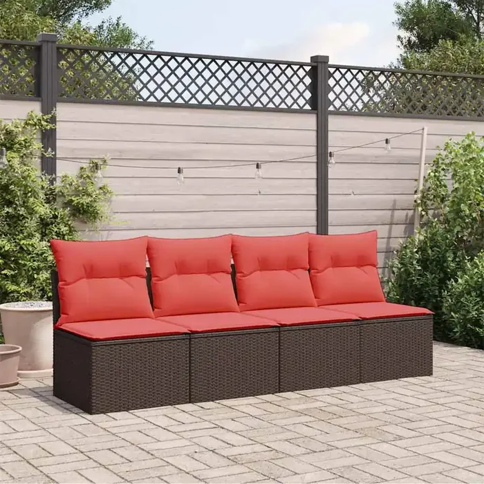 vidaXL Garden Sofa with Cushions 4-Seater Brown Poly Rattan