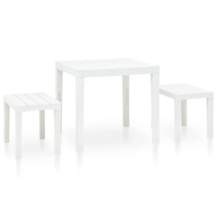 vidaXL Garden Table with 2 Benches Plastic White