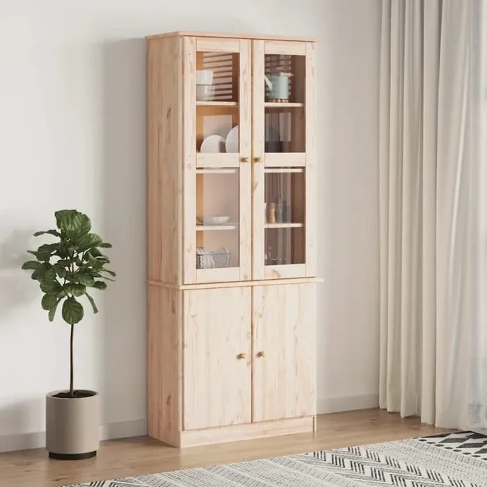 vidaXL Glass Display Cabinet ALTA 77x35x186.5 cm Solid Wood Pine