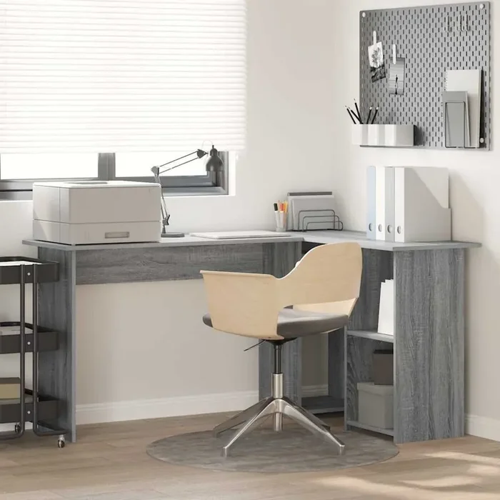 vidaXL Grey Computer Desk Grey Sonoma MDF Medium Storage Desk