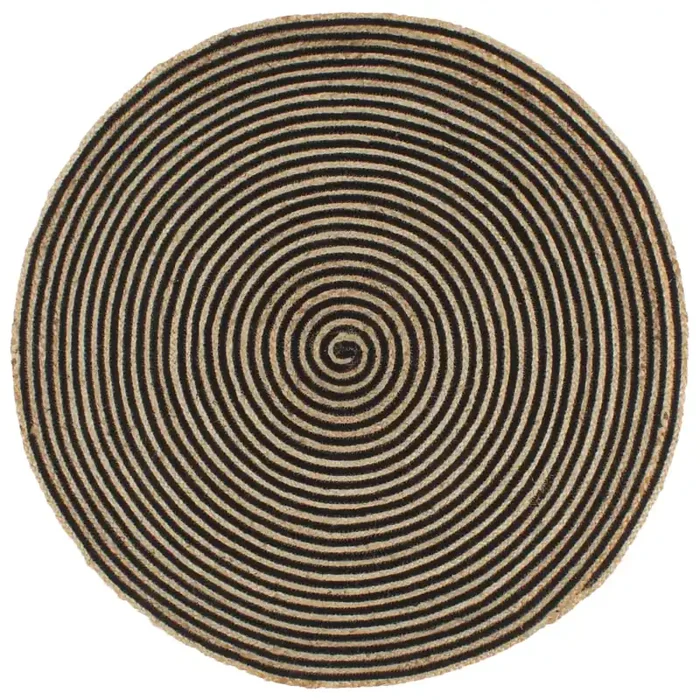 vidaXL Handmade Rug Jute with Spiral Design Black 120 cm