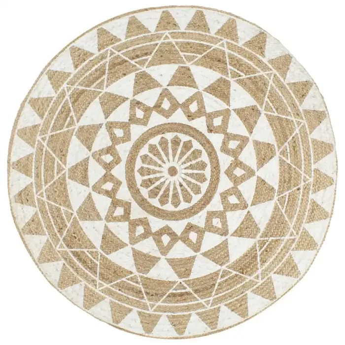 vidaXL Handmade Rug Jute with White Print 120 cm