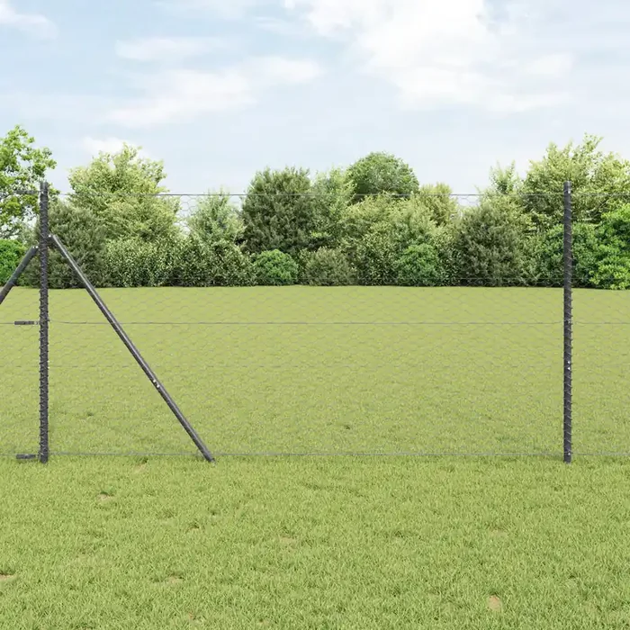 vidaXL Hexagon Fence with 13 Posts Grey 1×25 m Galvanised Steel
