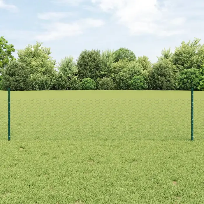 vidaXL Hexagonal Garden Fence Set Set of 2 Green Powder-Coated Steel