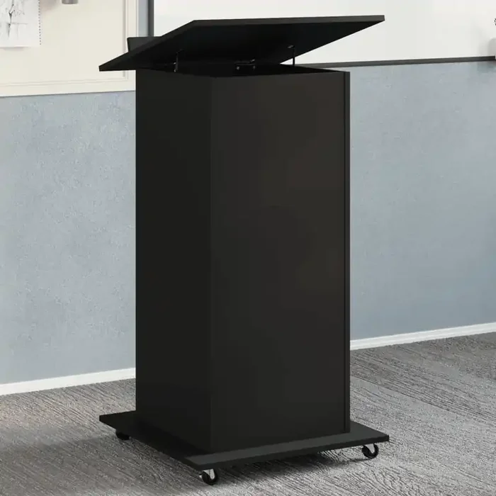vidaXL Lectern with Wheels & Drawer Black 55x55x107 cm Engineered Wood