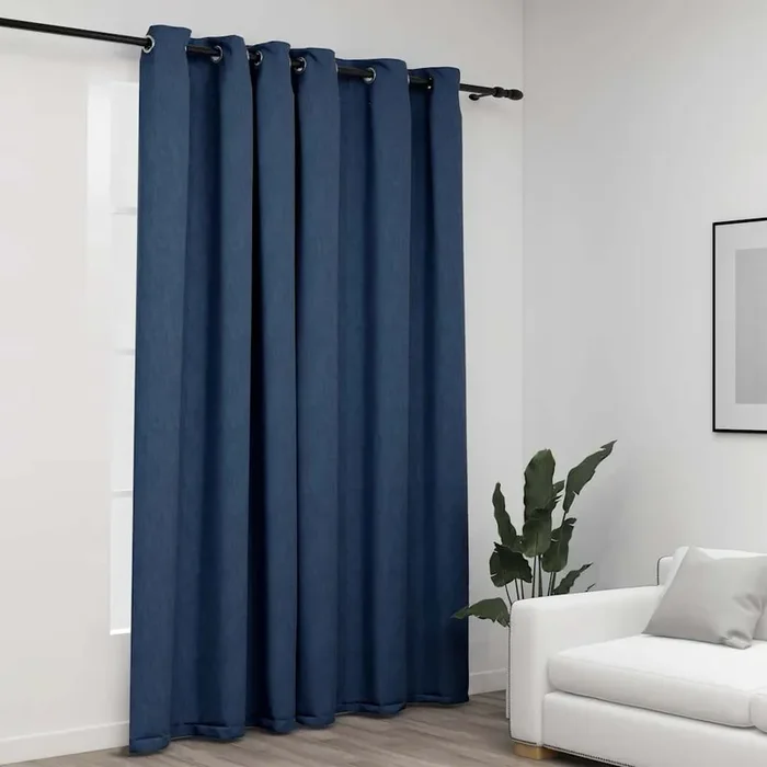 vidaXL Linen-Look Blackout Curtains with Grommets Blue 290x245cm