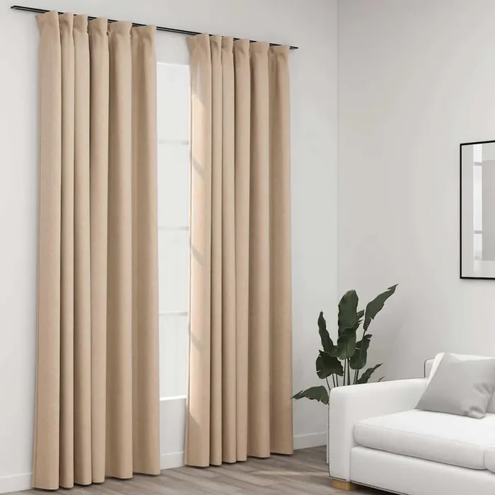 vidaXL Linen-Look Blackout Curtains with Hooks 2 pcs Beige 140×245 cm