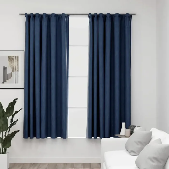 vidaXL Linen-Look Blackout Curtains with Hooks 2 pcs Blue 140×175 cm