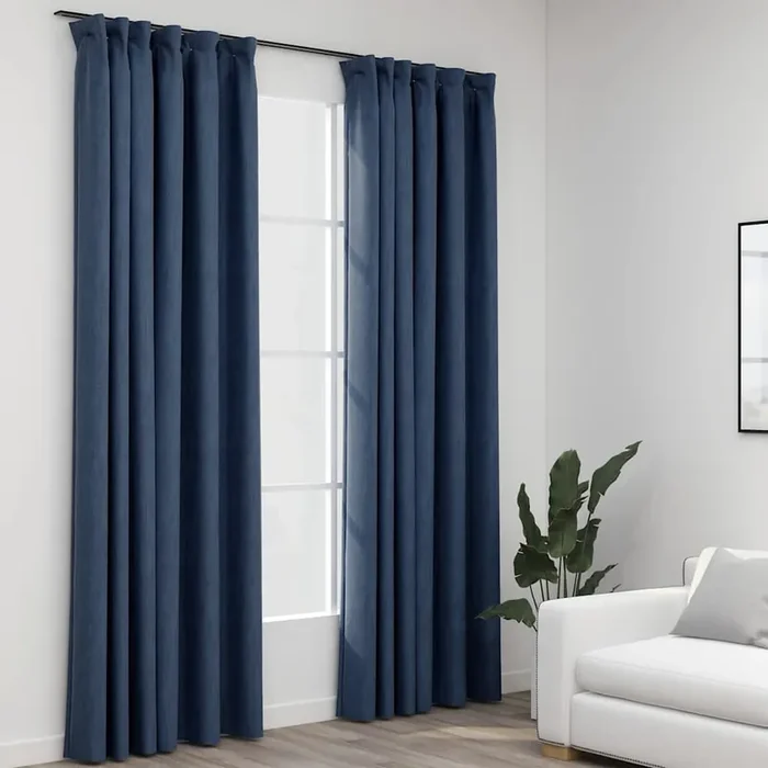 vidaXL Linen-Look Blackout Curtains with Hooks 2 pcs Blue 140×225 cm