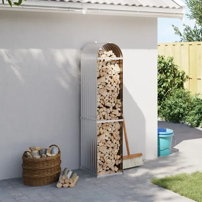 vidaXL Log Holder Silver 40x45x170 cm Galvanised Steel